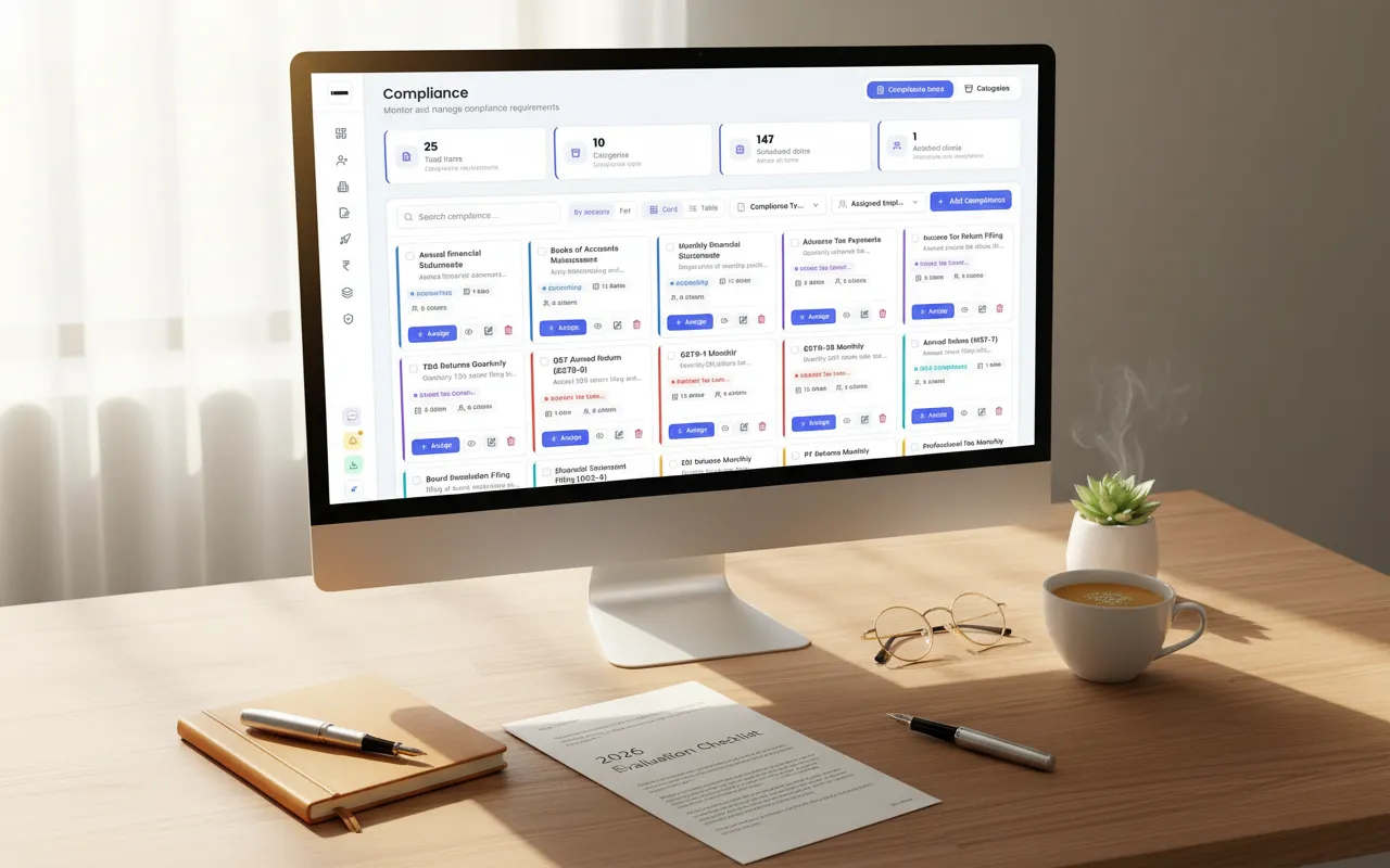 PracticeStacks compliance board open on a monitor at a CA firm workstation